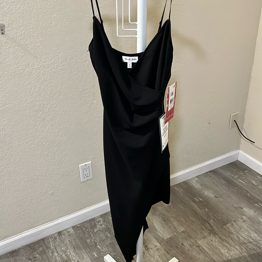 Emerald Sundae Black Asymmetrical Slip Dress
